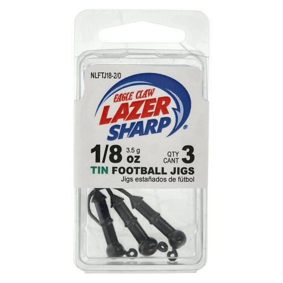 Lazer Sharp Tin Football Jig Head - 3 pack - Hook Size 2/0 - 1/8 oz - Black