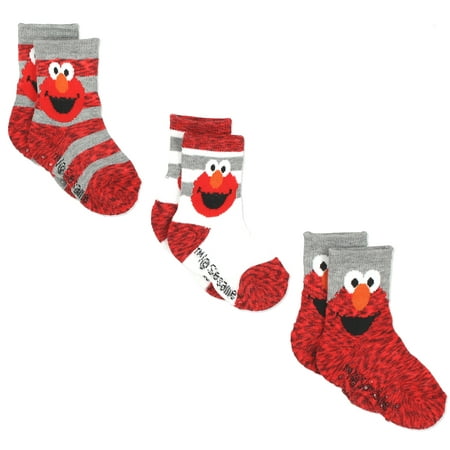 Sesame Street Elmo Boy's Girl's Multi Pack Crew Socks with Grippers