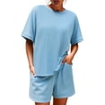 thumbnail image 3 of Short Sleeve Women 2 Pieces Matching Sets Ribbed Tops and Shorts Lounger Sets, 3 of 6