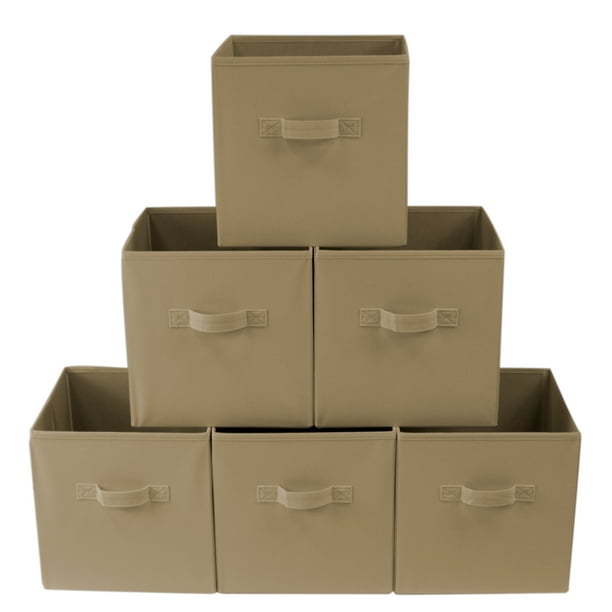 Mainstays Collapsible Cube Fabric Storage Bins (10.5" x 10.5"), Tan, 6