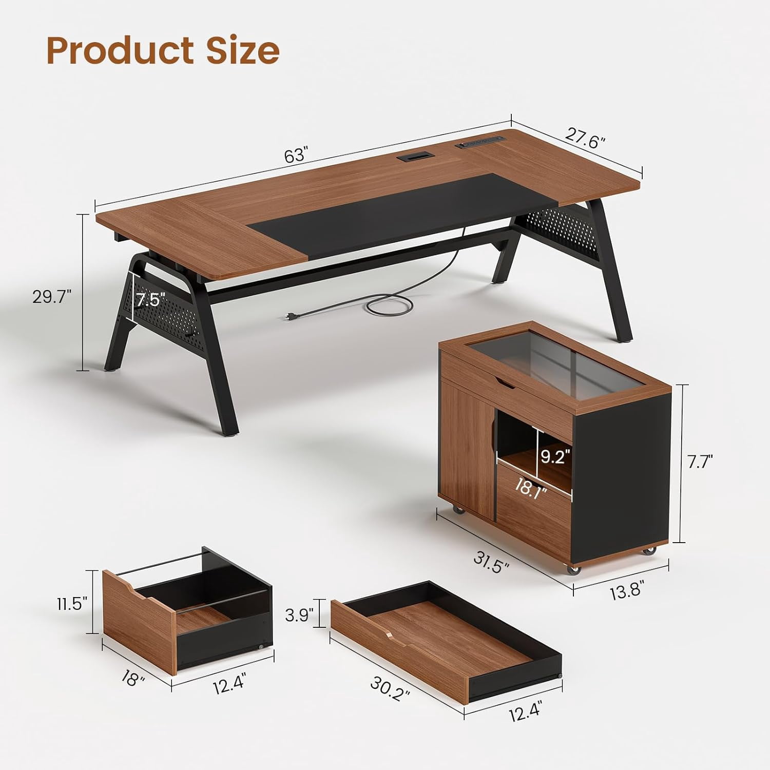 SEDETA L Shaped Computer Desk with Mobile File Cabinet & Power Outlets, Executive Home Office Desk with Storage Drawers, Pegboard, Cable Management, Reversible L Desk for Work & Gaming, Black + Brown
