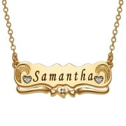 Personalized Women's Two Tone Engraved Name with Diamond Accent Plaque Necklace