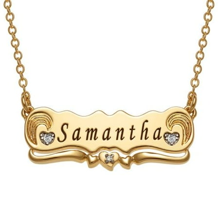 Personalized Women's Two Tone Engraved Name with Diamond Accent Plaque Necklace