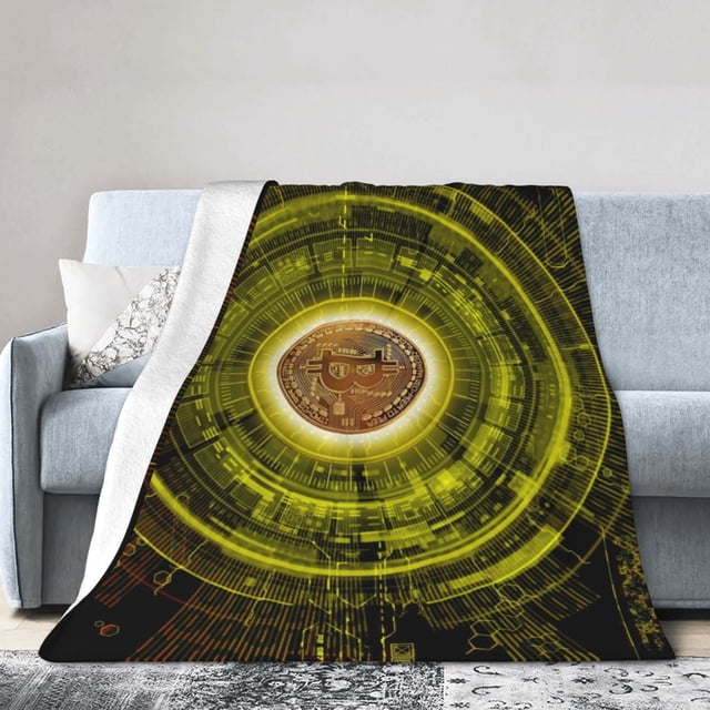 DouZhe Ultra-Doux Micro Molleton Léger Couverture de Lit en Flanelle, Or Bitcoin Blockchain Cryptocurrency Impression Confortable Chaud Throw Blankets, 50 "x40"
