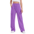 thumbnail image 2 of ZOYOEN Girls Sweatpants with Pockets- Drawstring Wide Leg Casual Baggy Cargo Pants Purple Size 4 Years, 2 of 7