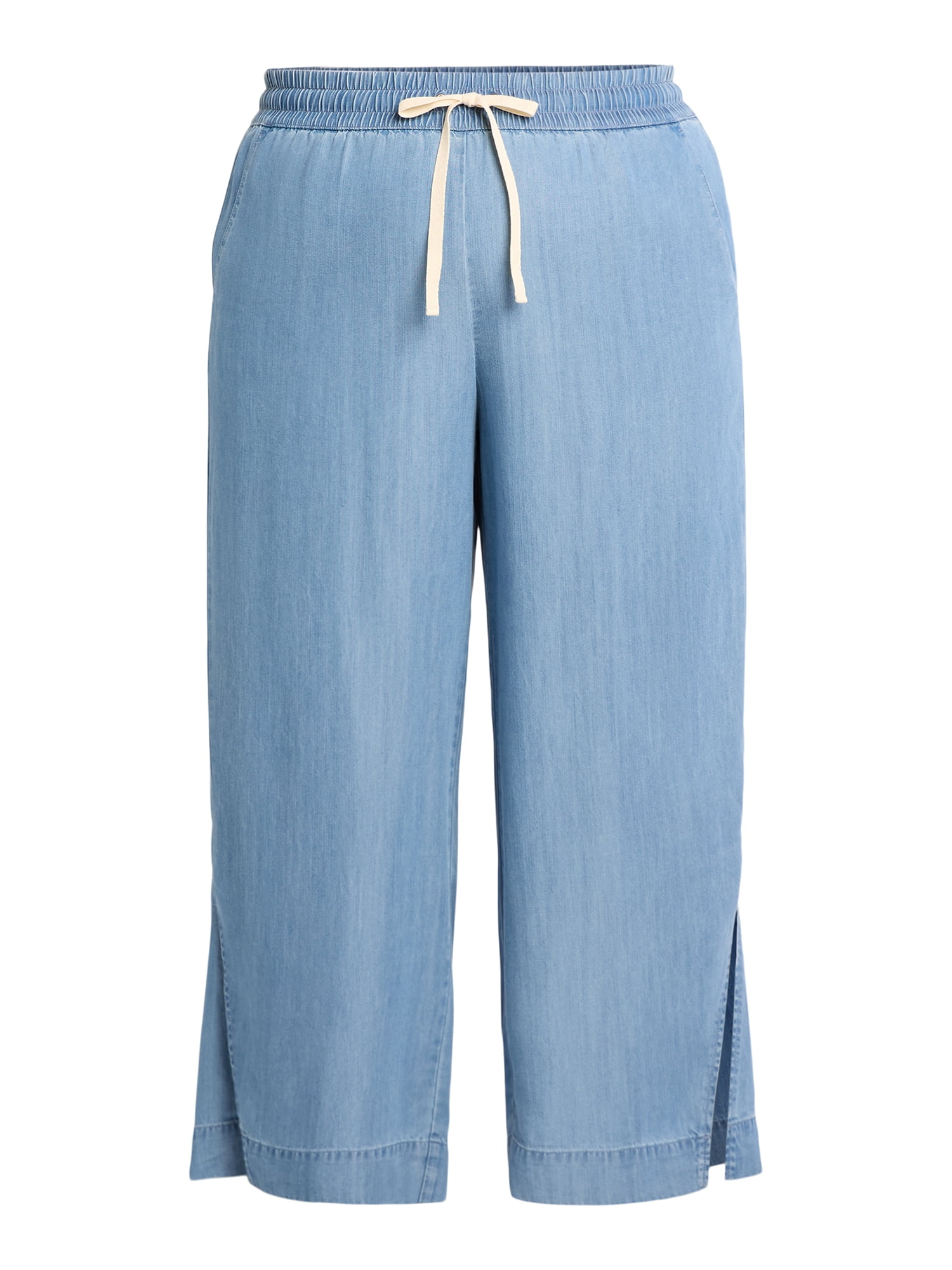JMS Just My Size by Hanes Women's Plus Chambray Split Hem Pants, 28” Inseam, Sizes 0X-4X