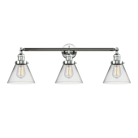 

Innovations 205-PC-S-G42 Large Cone 3 Light Bath Vanity Light part of the Franklin Restoration Collection Polished Chrome