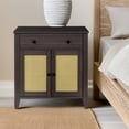 thumbnail image 6 of MINCETA Rattan Nightstand, Mid Century Modern Nightstand with Rattan Decorated Door and Adjustable Shelf, Bedside Storage End Table with Drawer, Night Stand for Bedroom and Living Room, Espresso, 6 of 6
