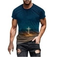 thumbnail image 2 of Muscularfit Blue Mens Tops Trendy Short Sleeve Crucifix Graphic Crew Neck T Shirts Compression Shirts for Men, 2 of 5
