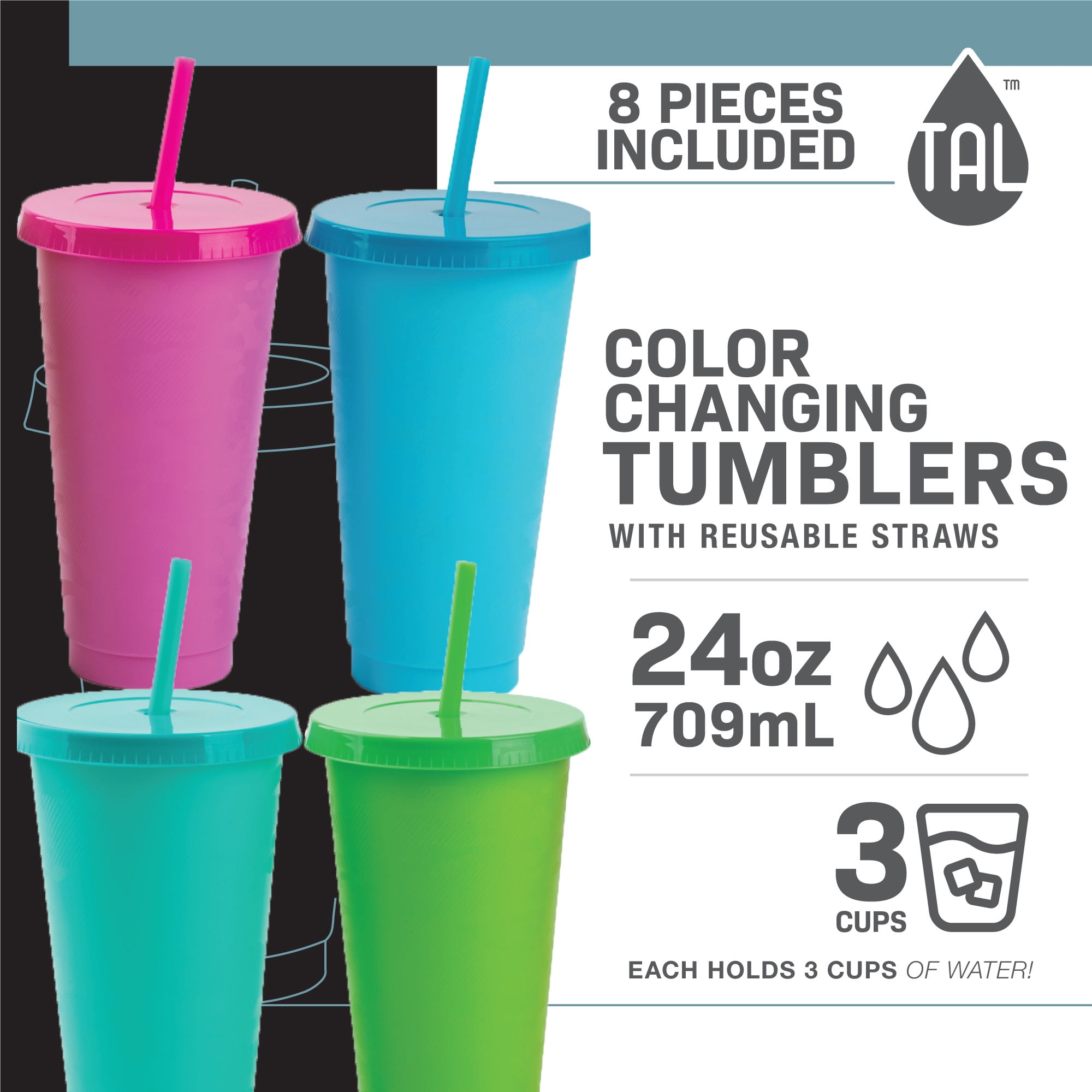 Brumis Imports TAL Color Changing Cup with Lid and Straw 24oz, Solid