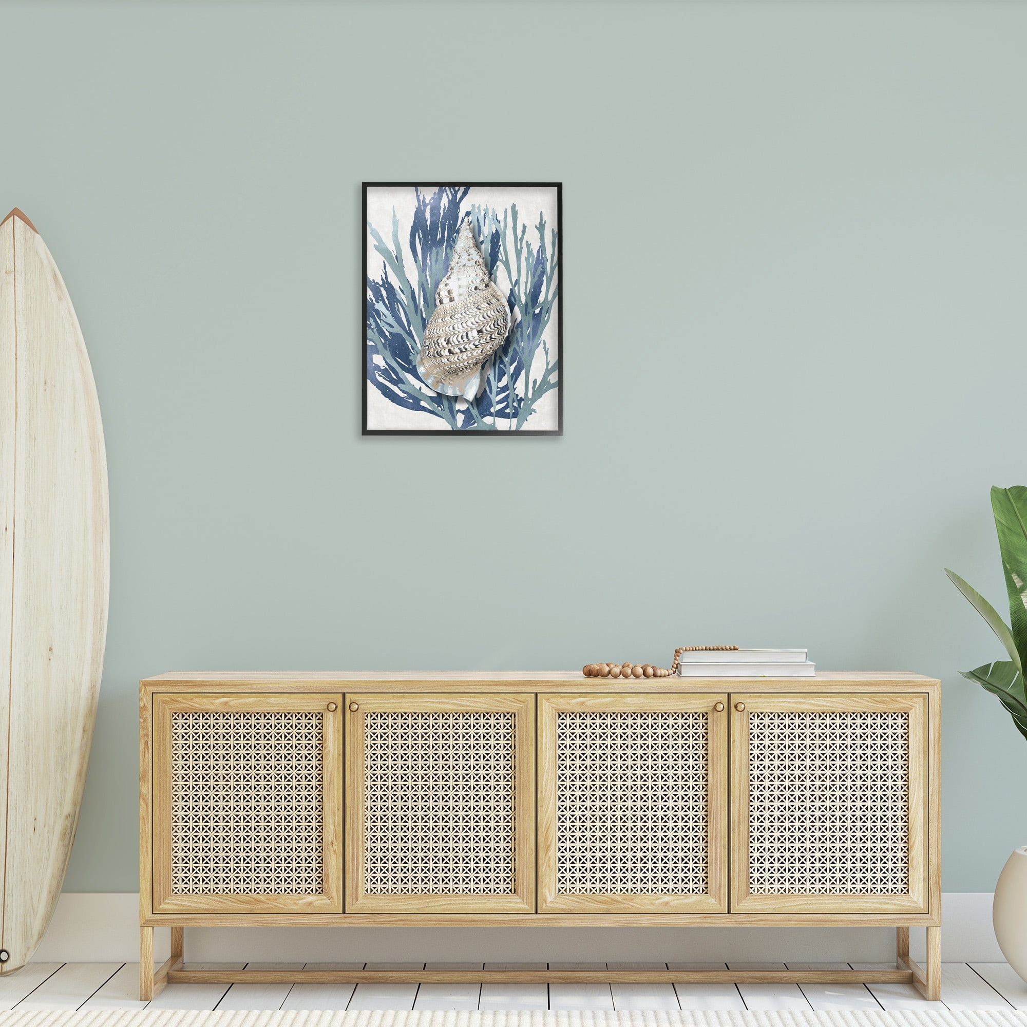 Stupell Industries Shell Coral Blue Beach Design Framed Wall Art by Caroline Kelly