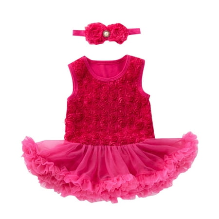 

Ydojg Fashion Outfit Set For Toddler Baby Girls Birthday Tutu Dress Rose Romper Bodysuits Lace Skirt Sleeveless Jumpsuits Headband Princess Outfit For 6-12 Months