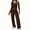 Brown, variant on Athletic Outfit Sets 2 Piece Women Solid Henley Button Crop Long Sleeve Wide Leg Pants Wine XL
