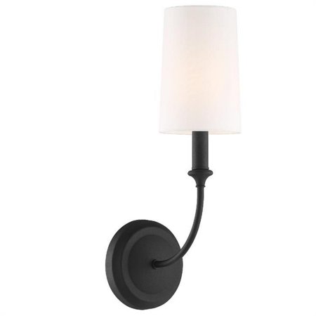 

Crystorama Lighting 2241-BF Sylvan - One Light Wall Sconce in minimalist Style - 4.87 Inches Wide by 15.75 Inches High Black Forged Finish with Silk Shade