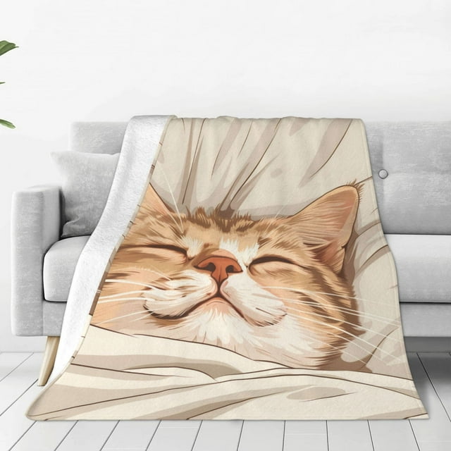 KLL Sleeping Cat In Blanket Pattern Fleece Throw Blanket,Fleece Throw Blankets for Couch & Bed All Season Use-40"x30"