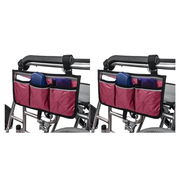 Cateissary Wheelchair Side Bag Pouch Bed Organizer Pocket Rail Phone 2piezas Vino rojo 32.5 x 18 cm