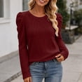 thumbnail image 5 of Staron Fall Winter Sweaters for Women Casual Pullover Ribbed Puff Sleeve Round Neck Long Sleeve Solid Slim Knitted Tops, Wine M, 5 of 7