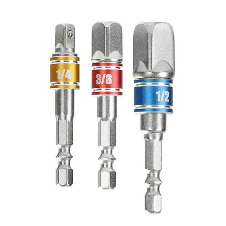 

Feiruifan Tough Repair Tool Assorted Size Bit Double R Slot 3Pcs Plug Adapter Hexagonal Shank to 1/4 3/8 1/2inch Drill Bit Electric Driver