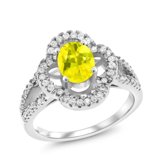 Gem Stone King 1.93 Ct Oval Canary Mystic Topaz 925 Sterling Silver Women's Split Shank Statement Ring (Size 8)