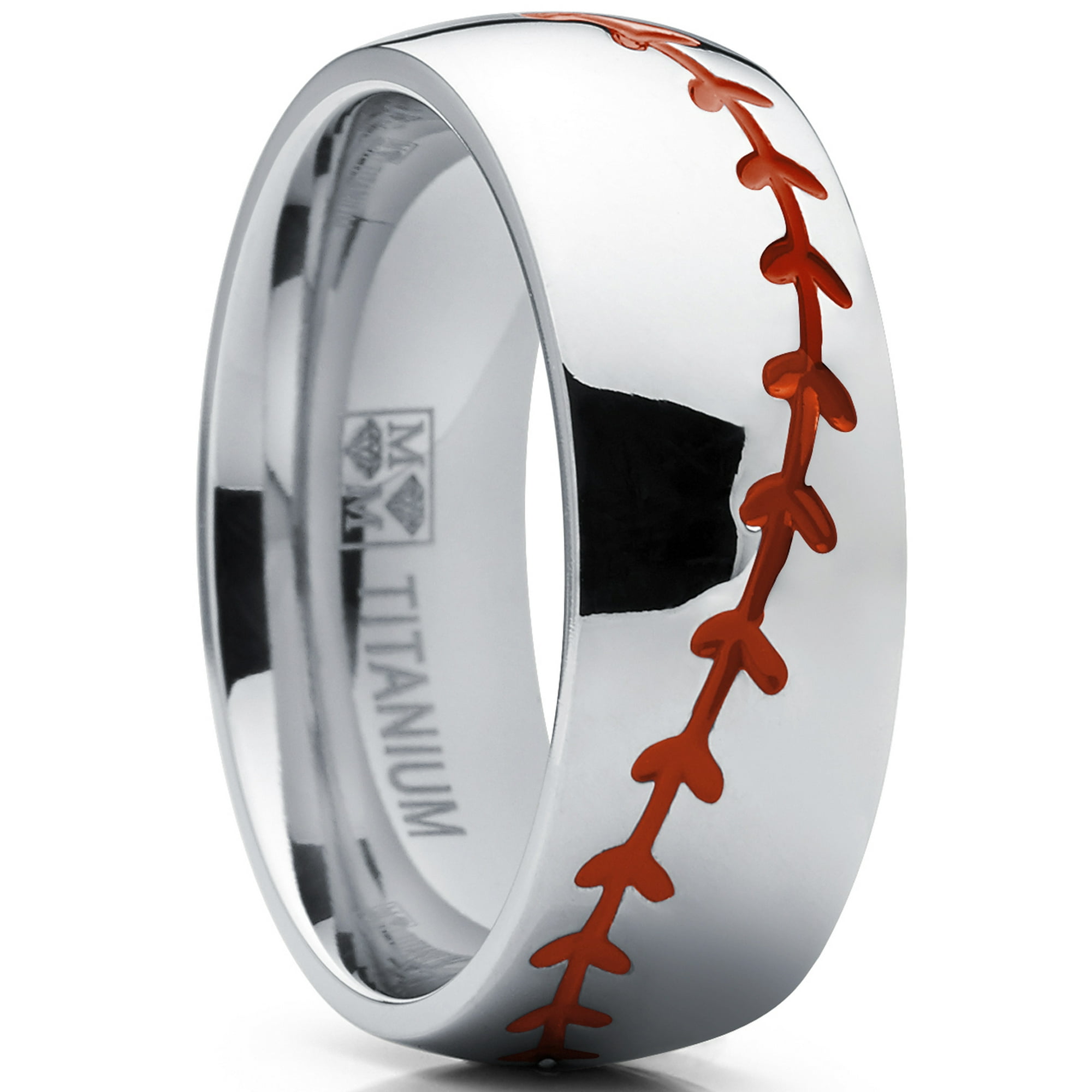 Bague de Baseball de Sport en Titane pour Hommes avec Coutures Rouges Ajustement Confortable Dome Poli 8mm 13 Walmart