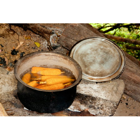 Cooking Pot Campfire Boiling Water Corn On The Cob Stretched Canvas 10 x (Best Backpacking Pot For Boiling Water)
