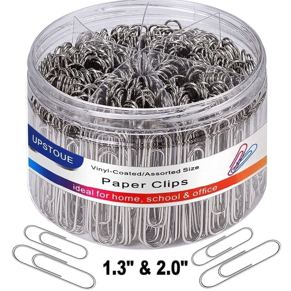 Sinvic 500 Pcs Silvery Medium and Large Paper Clips, 350 Pcs Medium(1.3 Inch Long) & 150 Pcs Large(2 Inch Long),  Rust Resistant Medium and Jumbo Paper Clips for Office
