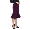 thumbnail image 3 of Falda de cola de pez elegante para mujer Inspire Chic, con cintura alta y cinturón, falda midi de trabajo, color púrpura, 3 of 5