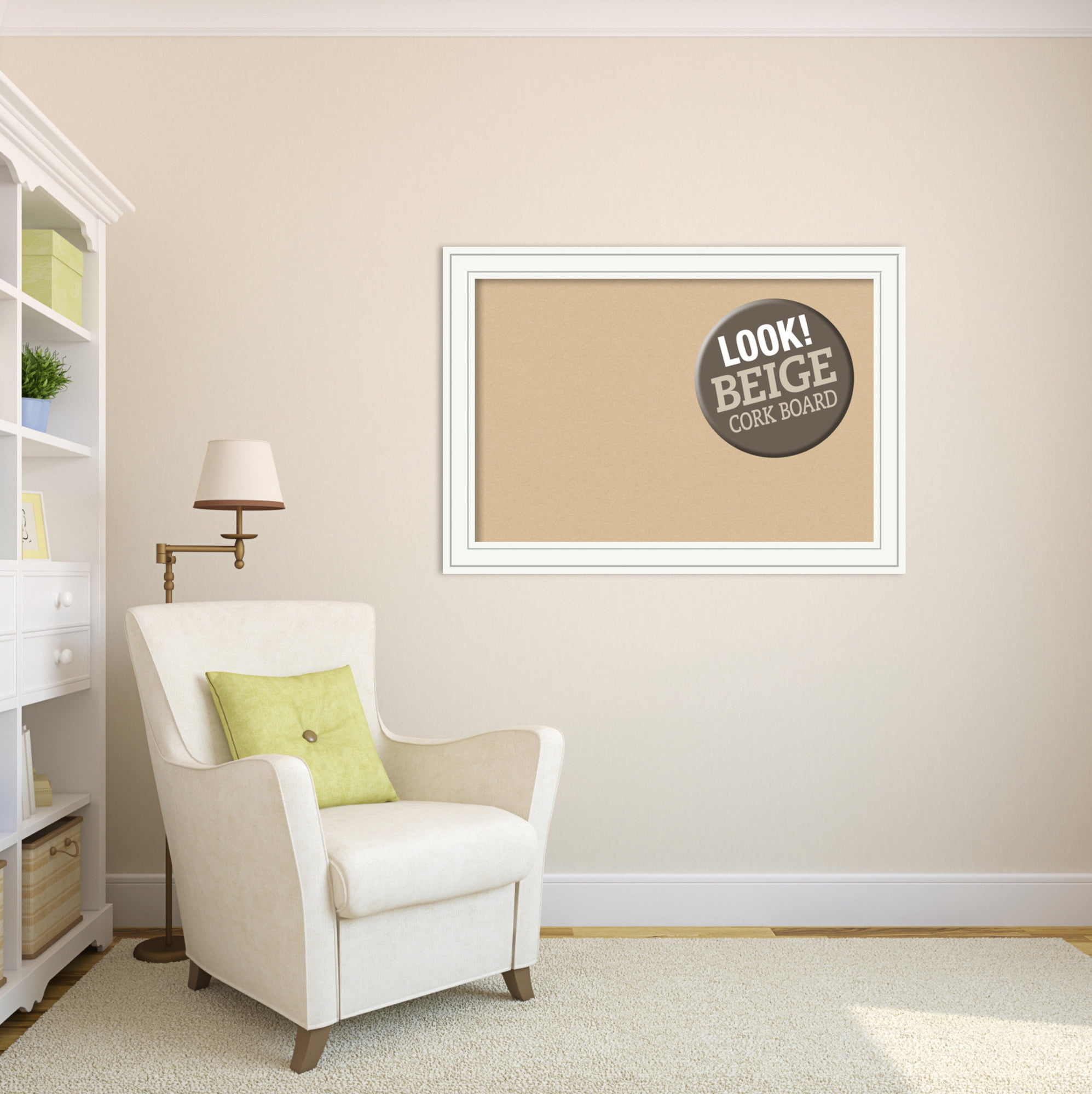 Amanti Art White Cork Board Wood Framed Craftsman White Bulletin Board 41 in. x 29 in.