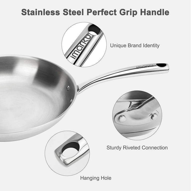 imarku  12 Inch Stainless Steel Frying Pan 3-Ply Skillet Pan