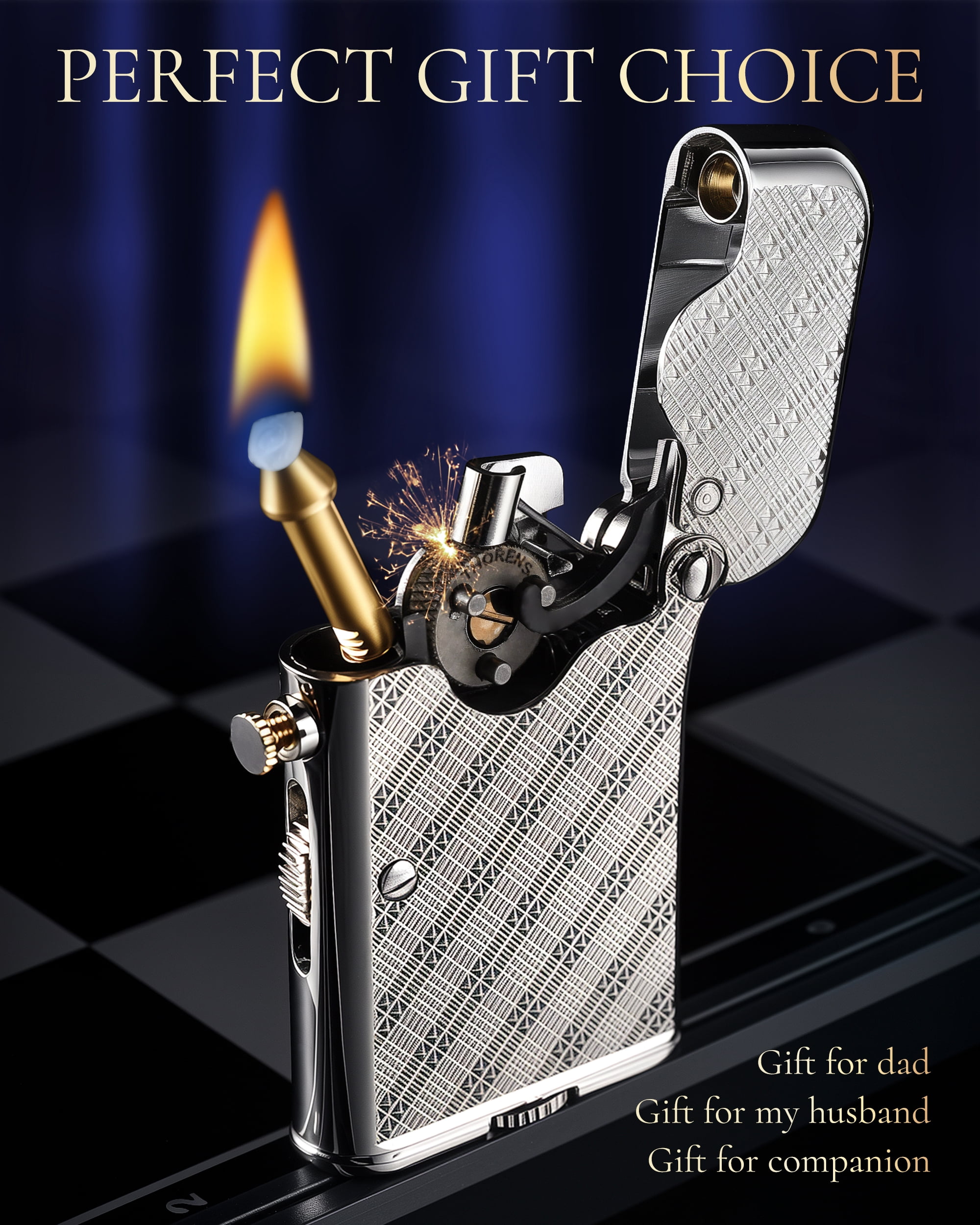 Automatic Ignition,Telescopic Classic Brass Kerosene Pipe Lighter,Refillable,Soft Flame,Camping,Thorens Teleflam Gen 7 Plum Pattern Single Claw,Birthday Gift