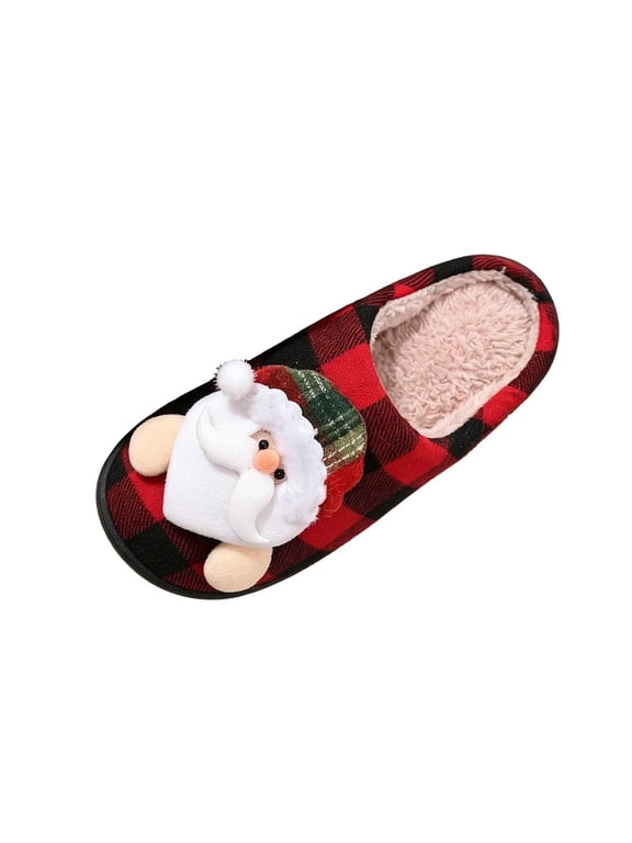 Men's and Women's Christmas Snowman Plaid House Slippers Closed Toe Soft Line Flat Sole for Couples Christmas Holiday
