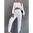 thumbnail image 2 of Biekopu Women's Fall Casual Outfits, Solid Color Waffled Long Sleeve Crop Sweatshirt + Elastic Waist Pants Casual Tracksuit, 2 of 7