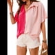 thumbnail image 2 of Blusas Casuales Clásicas de Corte Abotonado para Mujer, de Corta, Estilo Hawaiano para Vacaciones en la Playa, Color Rojo Polvo L, 2 of 6