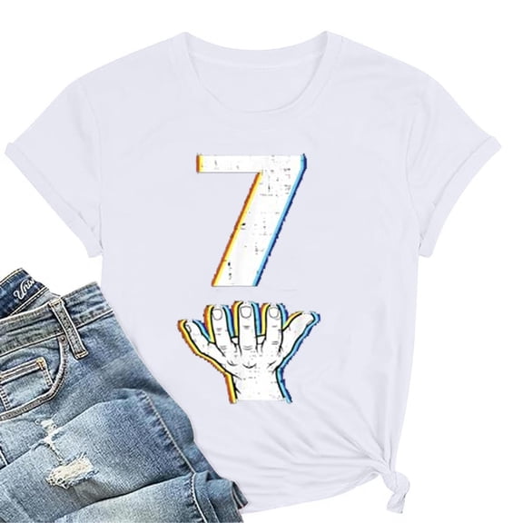 Ounisa Womens Tops Short Sleeve Y2K Jersey Number Graphic Oversized Crewneck T shirts Tees Casual Pullover