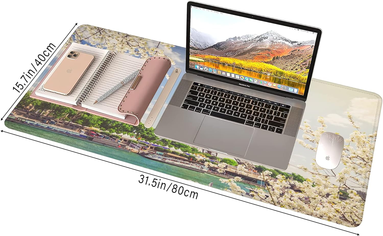 Eiffel Tower Gaming Mouse Pad,Paris Seine River Large Mouse Pad Desk Mat Computer Keyboard with Non Slip Base for Home Office,Extended Large Size 31.5" X 15.7"