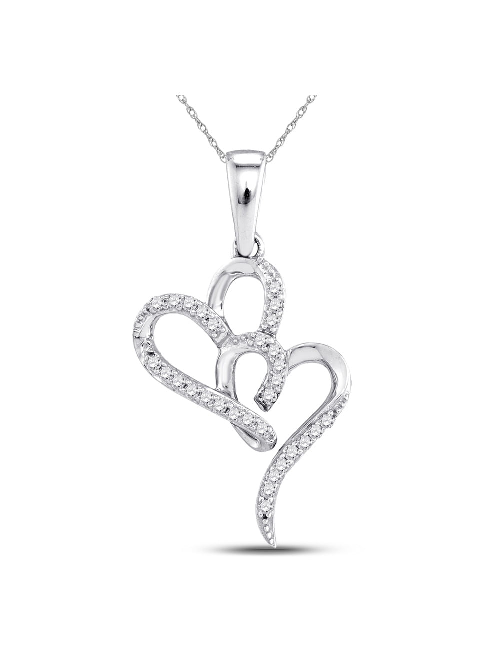 I2-I3 Mia Diamonds 10k White Gold Round Diamond Double Heart Locked Pendant .10cttw