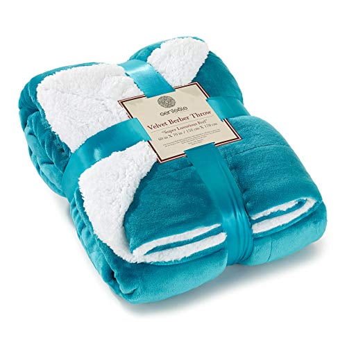 Genteele Couverture Jetée Sherpa Super Douce Réversible Ultra Luxueuse en Peluche (60 Pouces x 70 Pouces, Sarcelle/blanc)