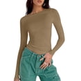 thumbnail image 2 of DPTALR T-Shirt Décontracté pour Femme à Col Rond, Couleur Unie, Manches Longues, Chandail, 2 of 9