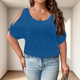 thumbnail image 3 of Women's 2026 Plus Size Cold Shoulder Tops Boat Neck Banded Bottom Loose Casual Summer T Shirts Royal Blue XL, 3 of 4