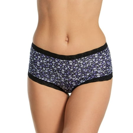 Women s Maidenform 40760 Classics Microfiber and Lace Boyshort Panty (Blk Charming Ditsy Prt 8)
