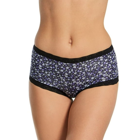 Women's Maidenform 40760 Classics Microfiber and Lace Boyshort Panty (Blk Charming Ditsy Prt 6)