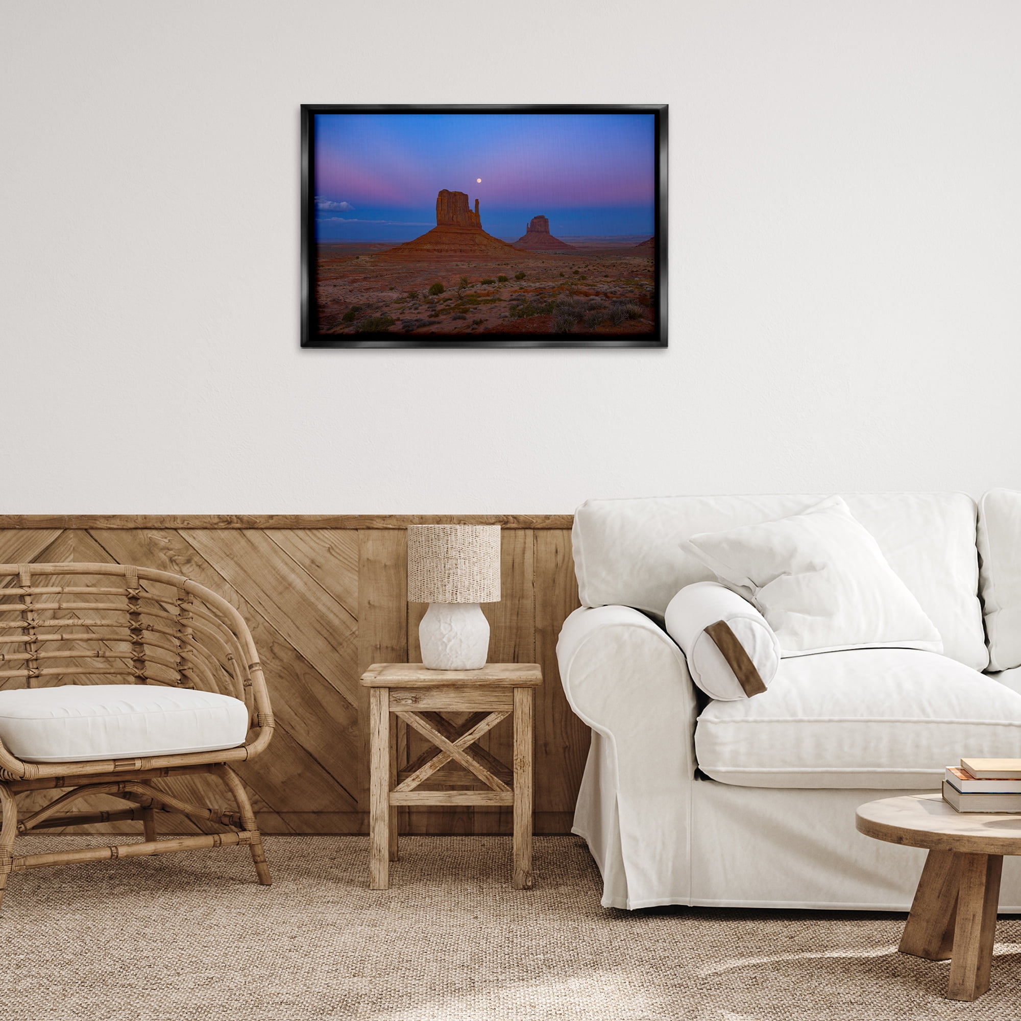 Stupell Industries Moon over Canyon Mesa Landscape & Nature Photography Black Floater Framed Canvas Art Print Wall Art, 31 x 21