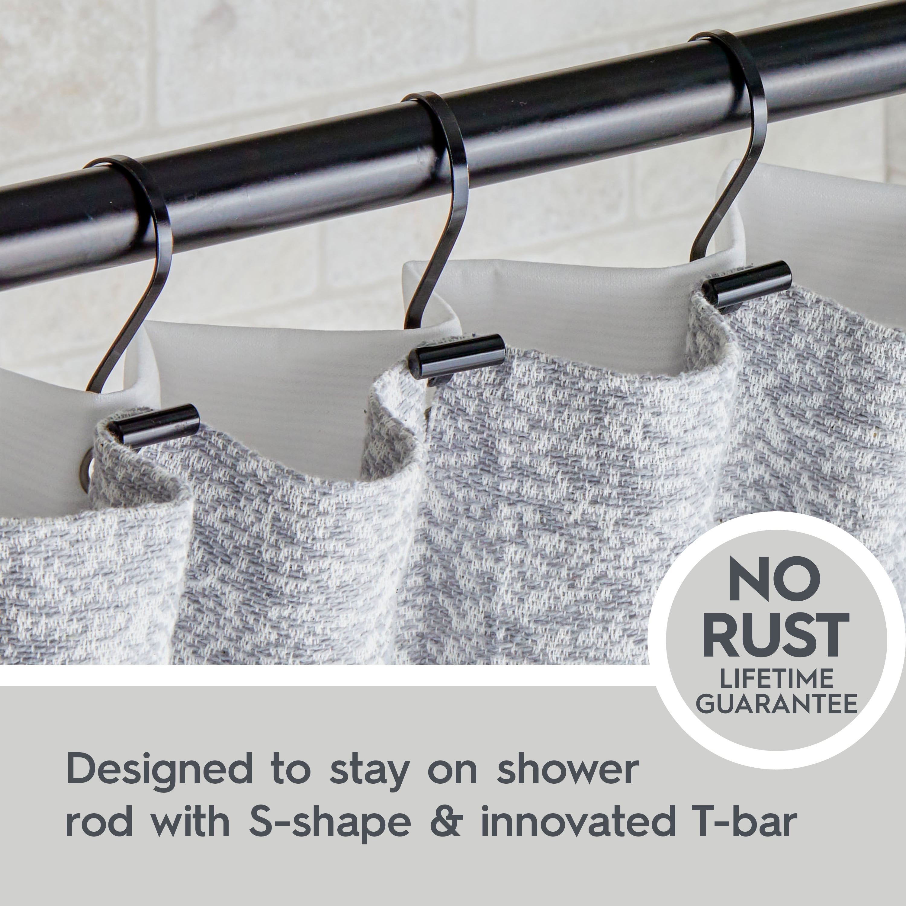 (3 pack) Better Homes & Gardens S-Shape Rustproof Stainless Steel Shower Hooks with T-Bar Ends, Black, 12