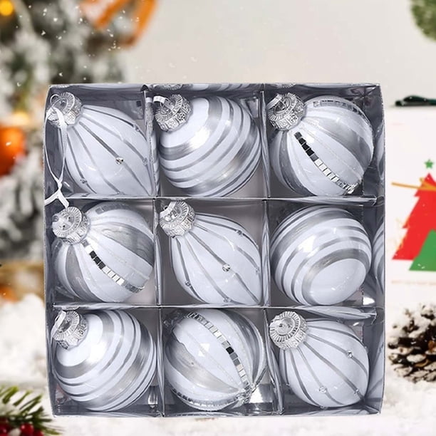 Juego de 9 bolas navideñas blancas para decorar el árbol de Navidad. Diversos estilos de adornos navideños. También se pueden usar para otras fiestas.