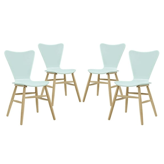 Modern Contemporary Urban Design Dining Kitchen Room Side Chair, Set of Four, Wood, Light Blue
