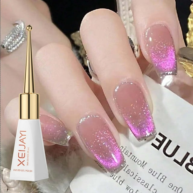 Esmalte de uñas blanco de cerámica con efecto ojo de gato, pegamento para esmalte de uñas, esmalte de uñas blanco de porcelana brillante, 10 ml por uña.