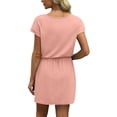 thumbnail image 4 of UoCefik Graduation Dresses for Women 2025 Casual Boho Short Sleeve V Neck Mini Short Dresses Cute Tie Waist Tshirt Sundress Beach Lounge Summer Trendy Dress with Pockets Pink XXL, 4 of 5