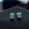 thumbnail image 3 of Gem Stone King 18K Rose Gold Plated Silver Green Malachite Stud Earrings for Women Men | 4.00 Cttw | Gemstone Birthstone | Oval 8X6MM, 3 of 4
