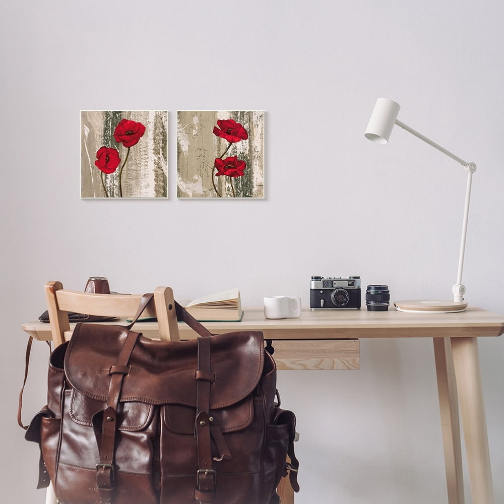 Stupell Industries Vibrant Red Poppies Rustic Brown Wood Grain Black Framed by Brian Francis