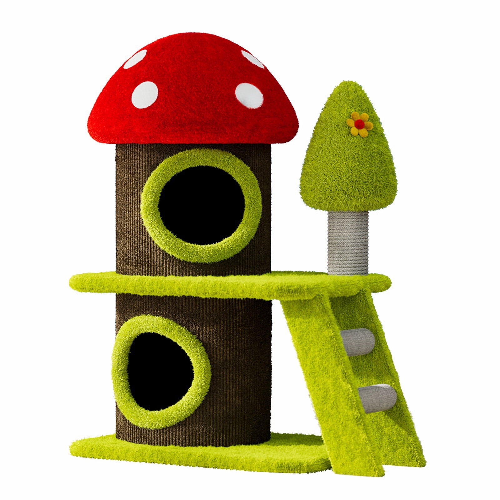 30.7" Modern Cat Tree Tower with Mushroom-Themed Cat House and Sisal Scratching Posts, Suitable for Indoor Use and Multi-Cat Households